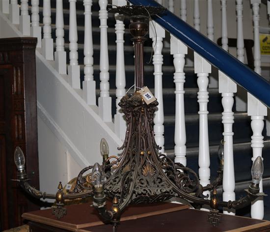 A late 19th century gasolier converted to electricity, H.72cms